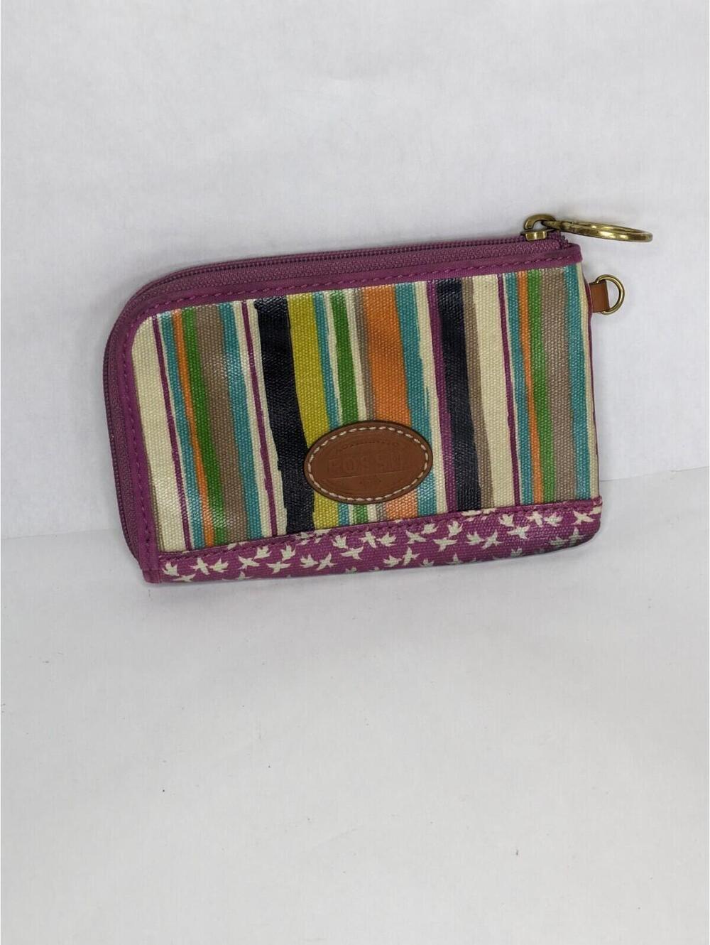 Fossil Purse/Wallet Woman Line Print Purple Canvas / PVC Zip Closer Pre-loved